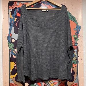UO Out From Under Waffle Knit Top, Gray - M